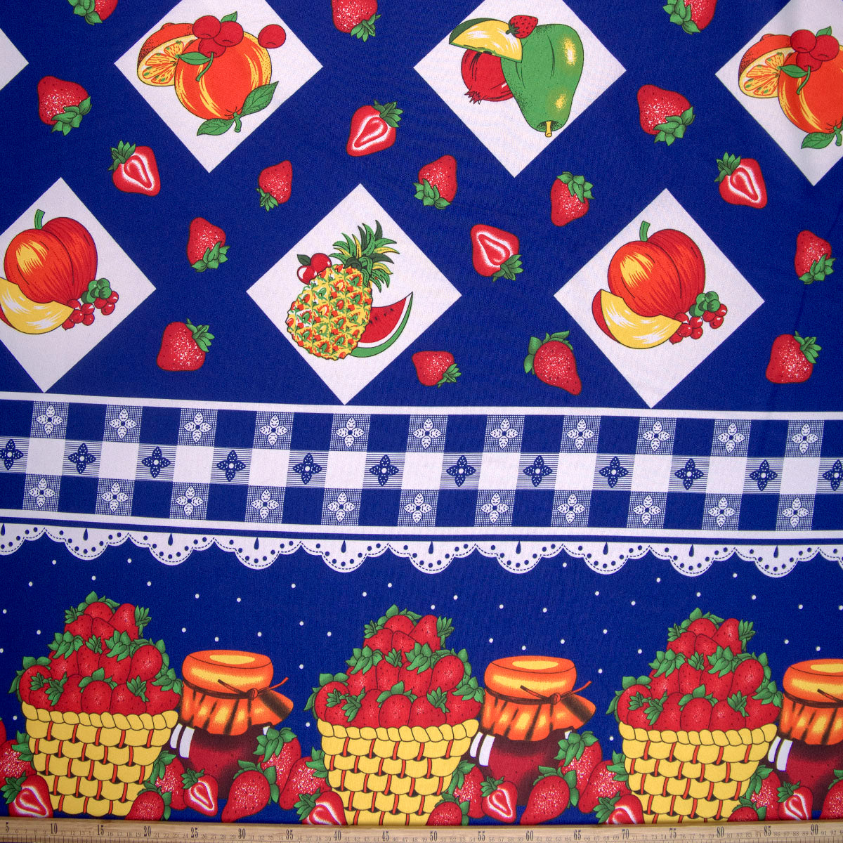 MANTELERIA ESTAMPADA AZUL SURF CON FRUTAS