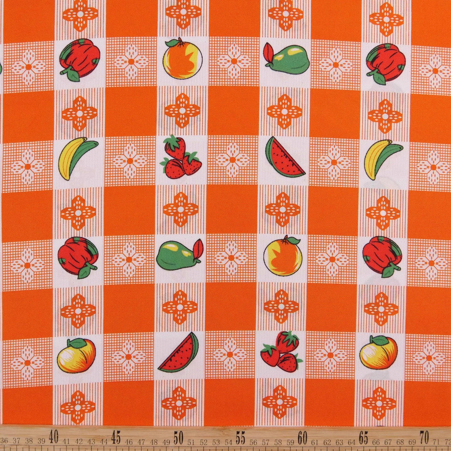MANTELERIA ESTAMPADA NARANJA CUADRILLÉ FRUTAL