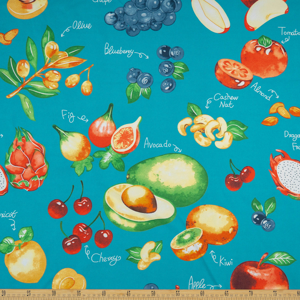 MANTELERIA ESTAMPADA VERDE CERAMICA CON FRUTAS