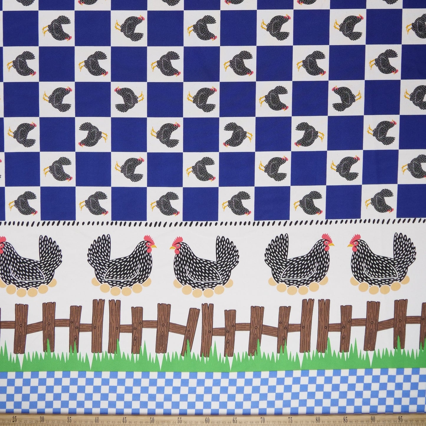 MANTELERIA ESTAMPADA AZUL OLIMPIA GALLINITAS Y CUADROS