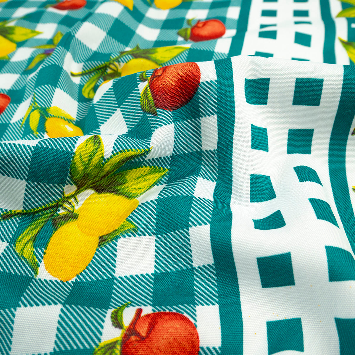 MANTELERIA ESTAMPADA VERDE CERAMICA CUADRILLE CON FRUTAS