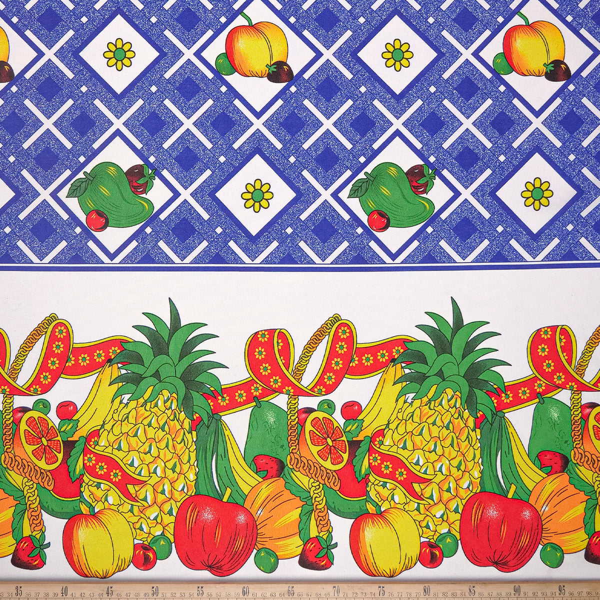 MANTELERIA ESTAMPADA AZUL SURF FRUTAL CON GUARDAS