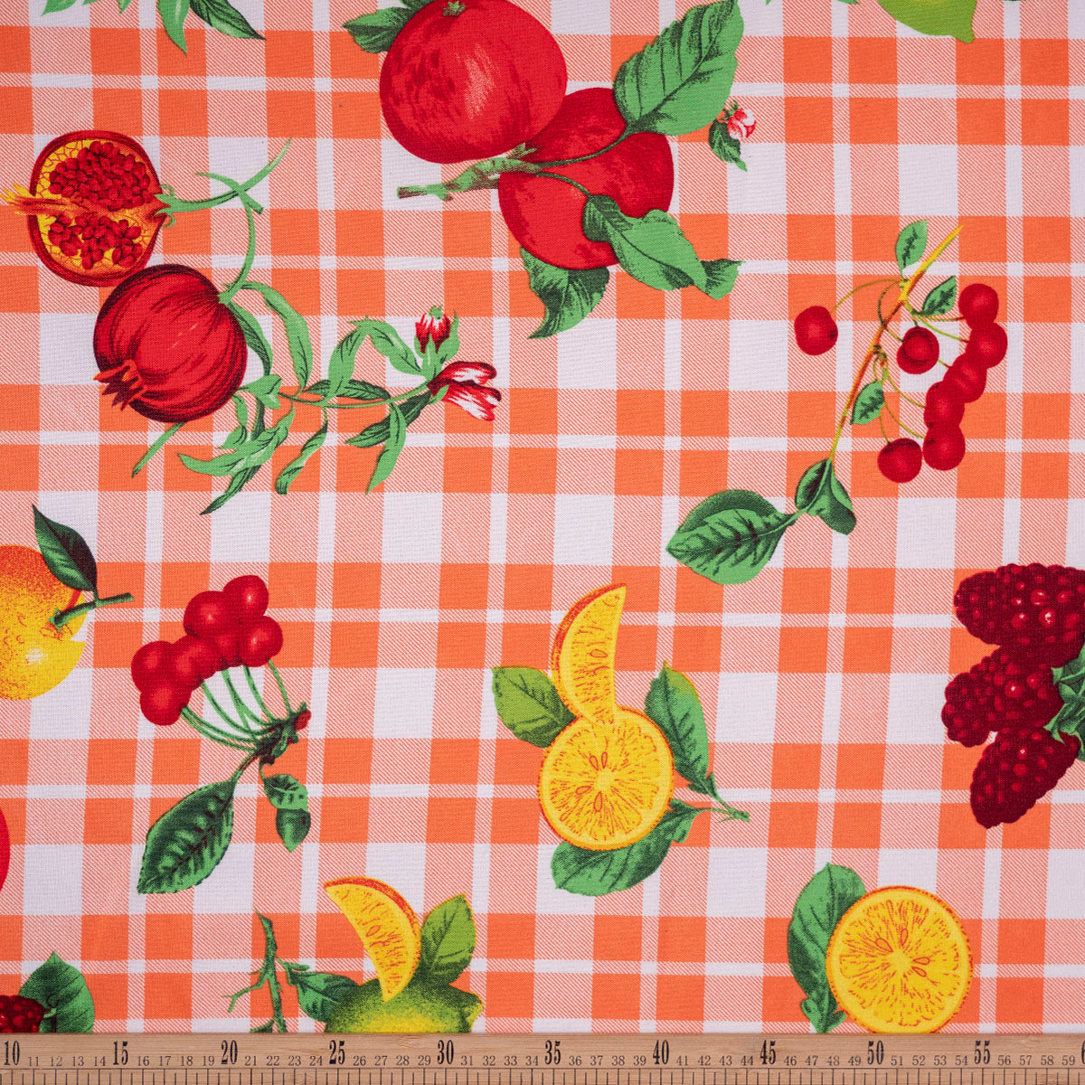 MANTELERIA ESTAMPADA SALMON CUADRILLE FRUTAL