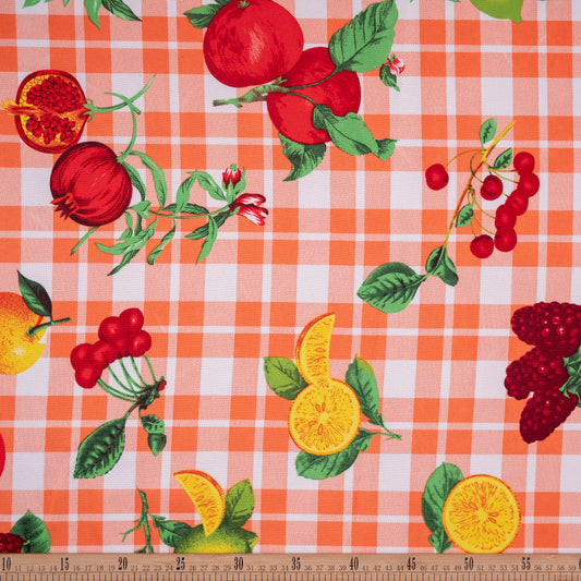 MANTELERIA ESTAMPADA SALMON CUADRILLE FRUTAL