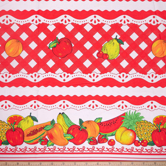 MANTELERIA ESTAMPADA ROJO CARMESI DISEÑO FRUTAL