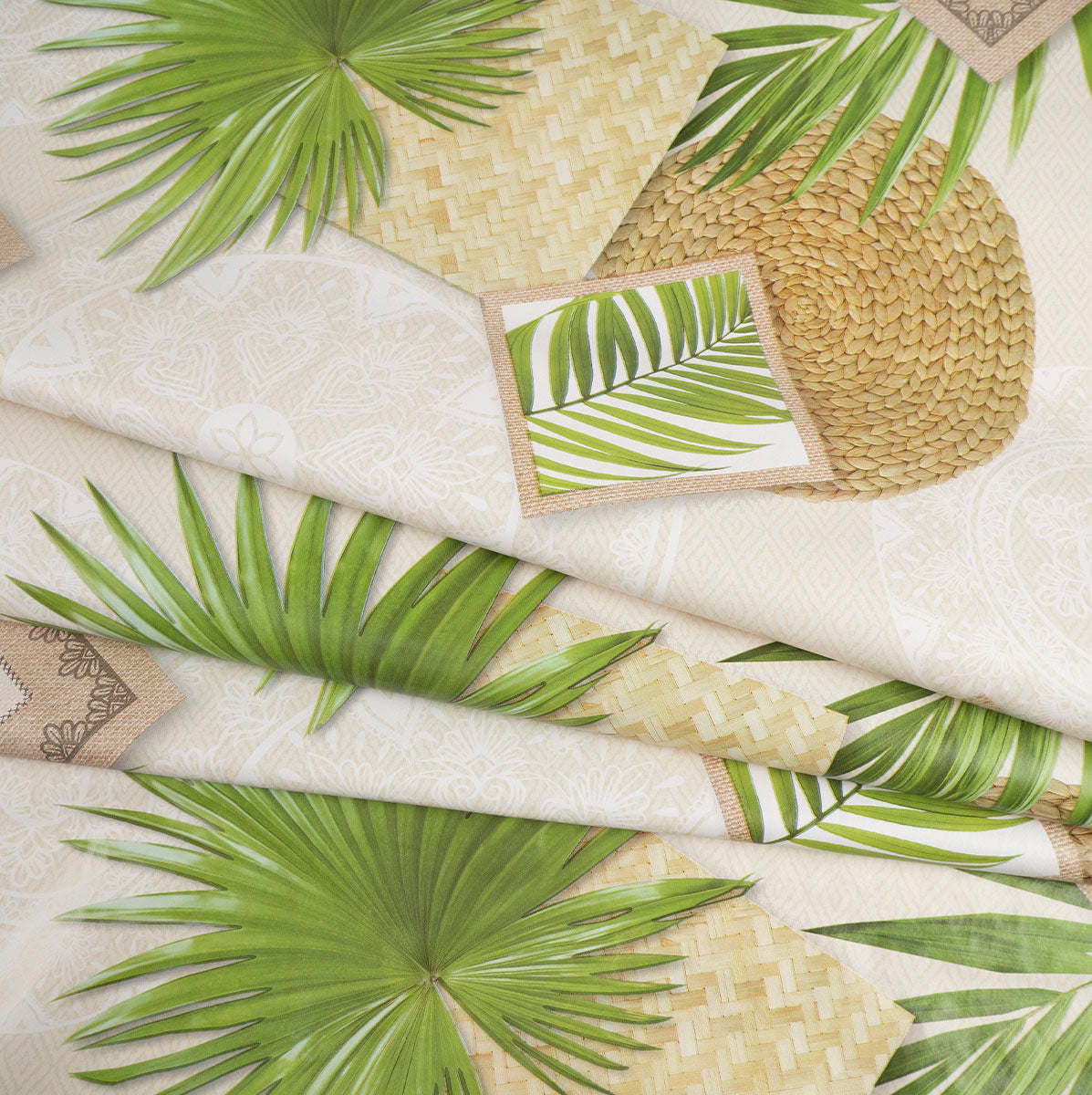 PVC DOBLE ESTAMPADO BEIGE NATURAL CON HOJAS