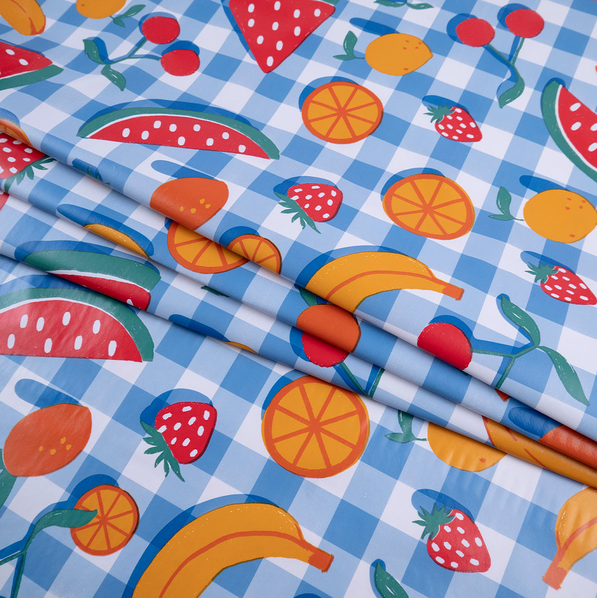 PVC DOBLE ESTAMPADO AZUL PLACID CUADRILLE FRUTAS