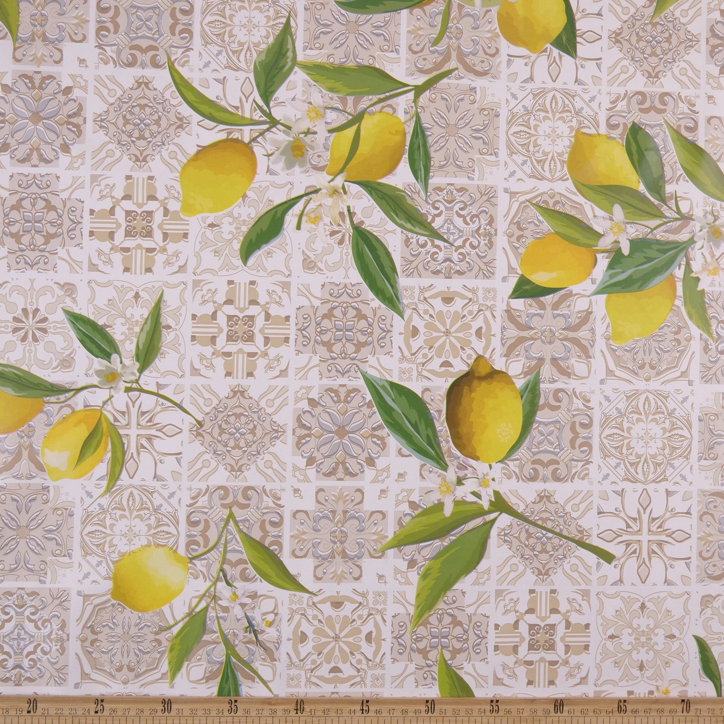 PVC DOBLE ESTAMPADO BEIGE LANA CON LIMONES