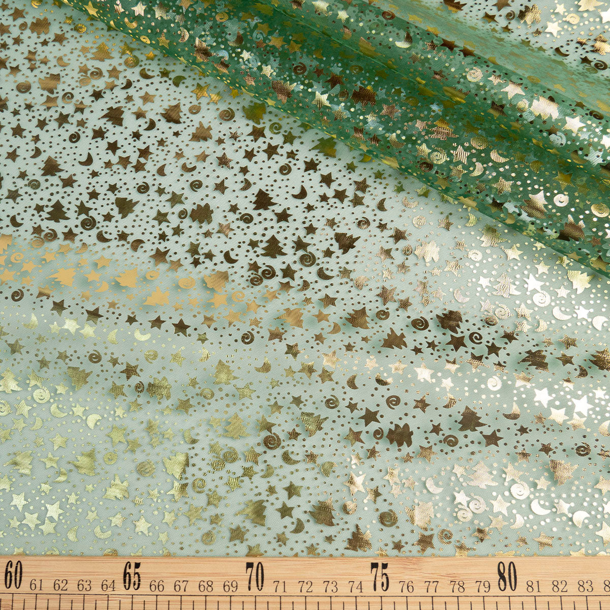 ORGANZA NAVIDAD VERDE FRIJOL LUNA Y ESTRELLAS