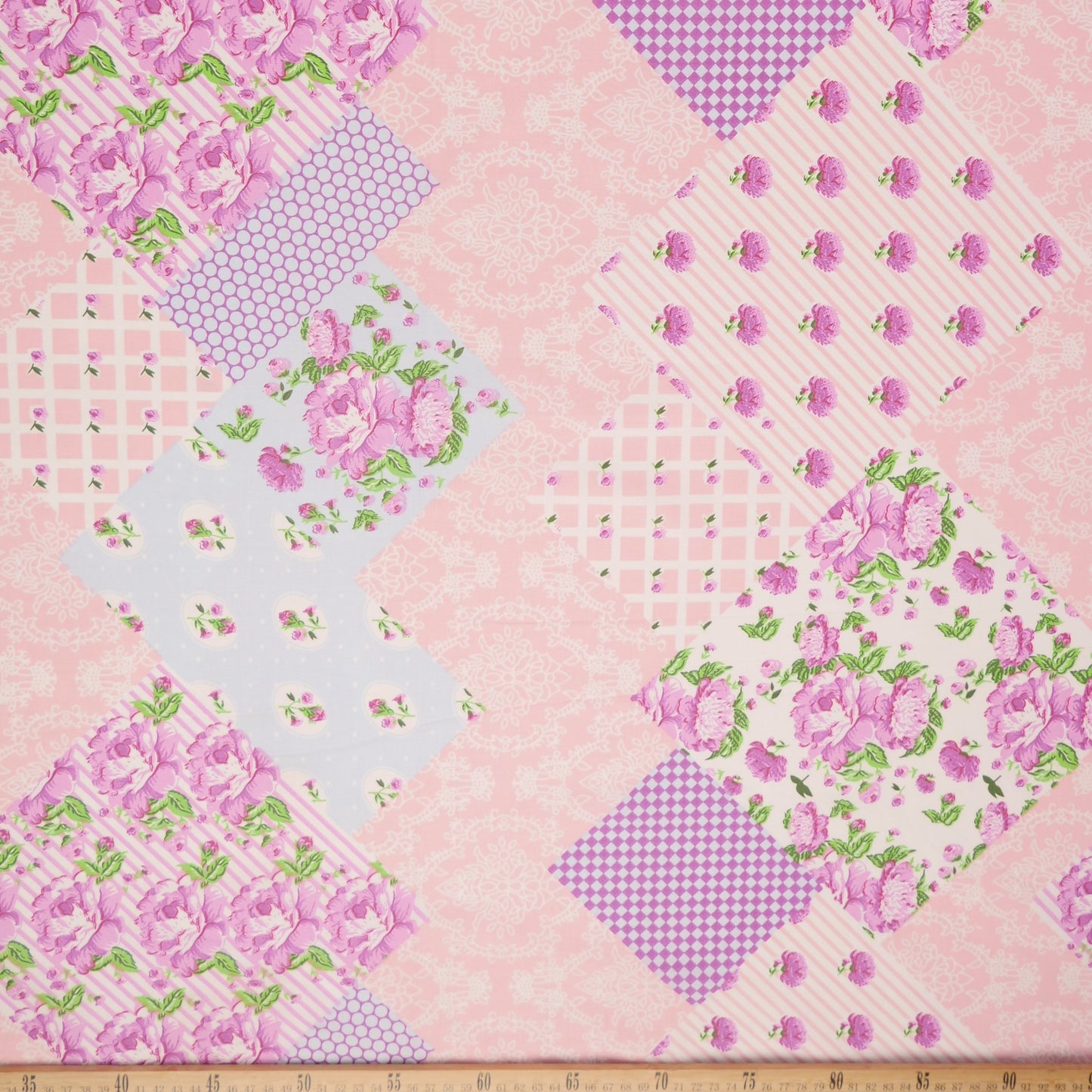 PERCAL TC ESTAMPADO XL ROSA MELLOW CUADROS GEOMETRICOS CON FLORES
