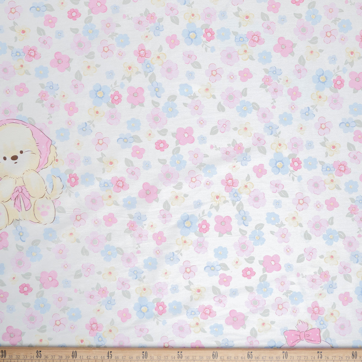 PERCAL 200 HILOS INFANTIL BLANCO BRILLANTE FLORAL CON PERRITOS
