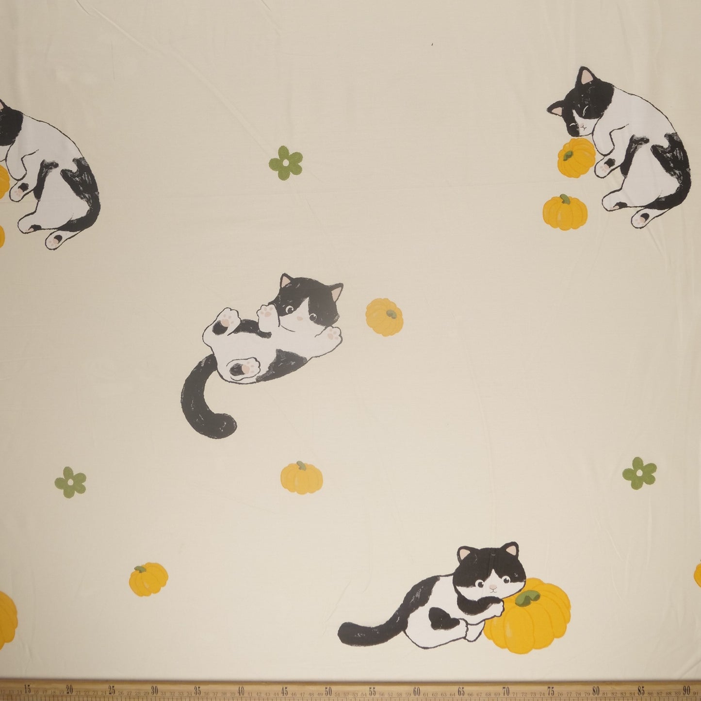 PERCAL 200 HILOS INFANTIL AMARILLO TIERNO GATO CON CALABAZA