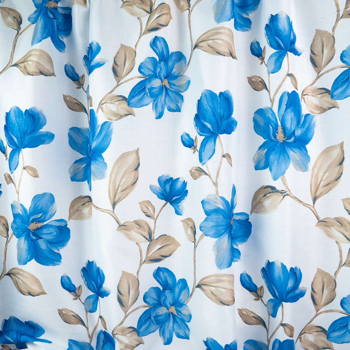 GROSS LINO ESTAMPADO BLANCO BRILLANTE CON FLORES AZULES