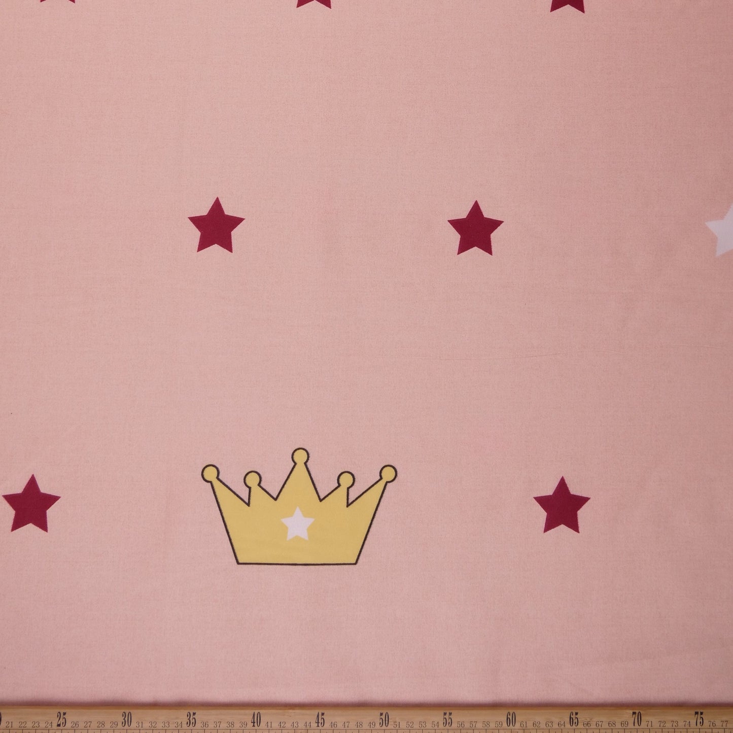 PERCAL ESTAMPADO INFANTIL ROSA RUBOR PALIDO CORONA Y ESTRELLAS