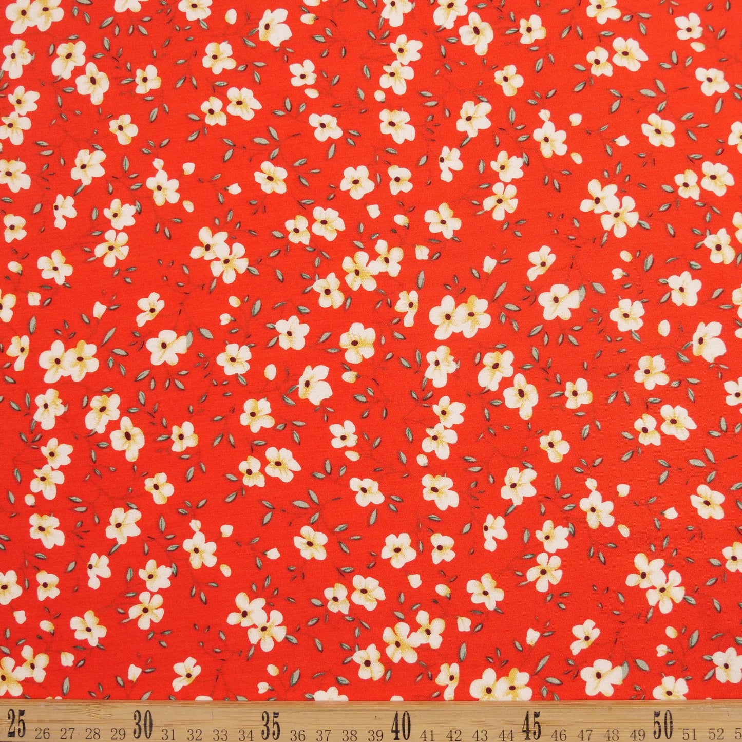 FIBRANA ESTAMPADA ROJO CARMESI FLORCITAS BLANCAS
