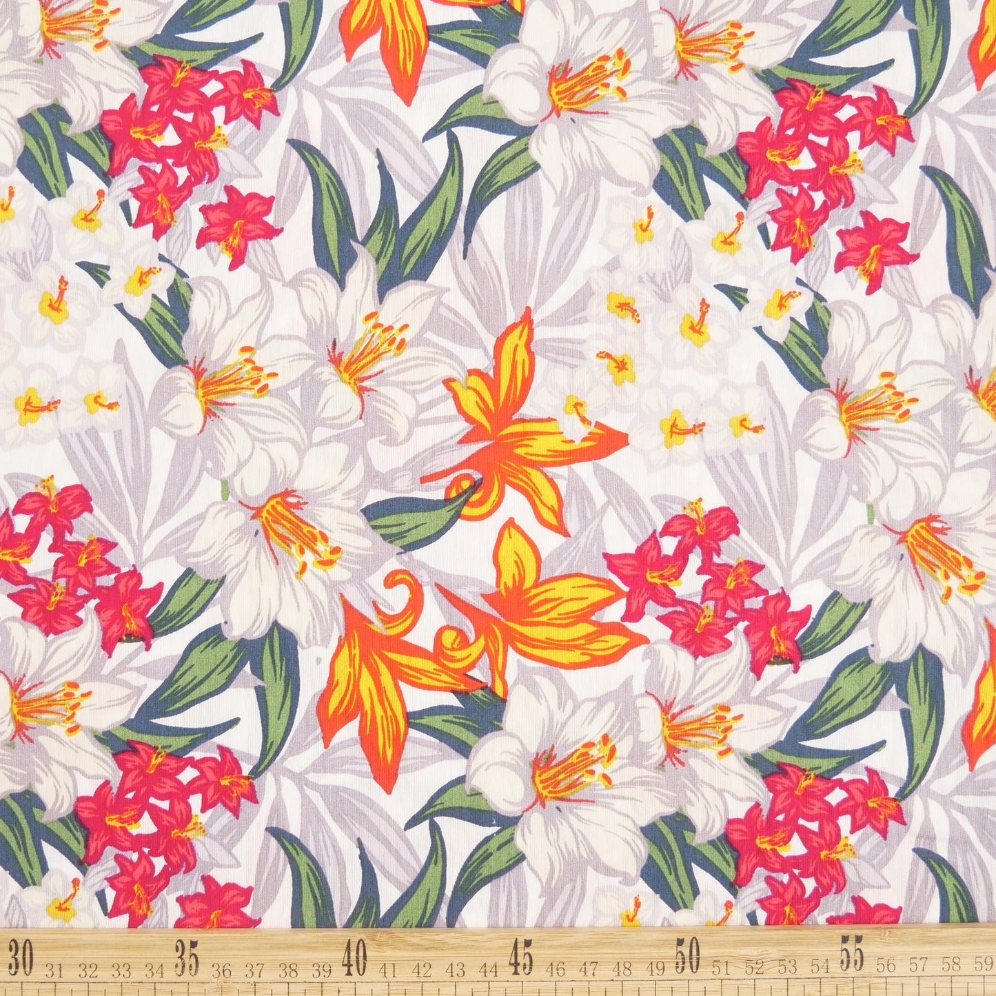 FIBRANA NYLON ESTAMPADO BLANCO BRILLANTE TROPICAL DE FLORES