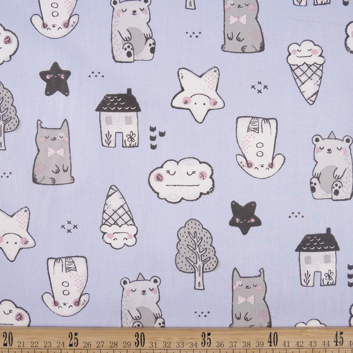 DRIL DACA ESTAMPADO CELESTE CIELO ESTETICA KAWAII