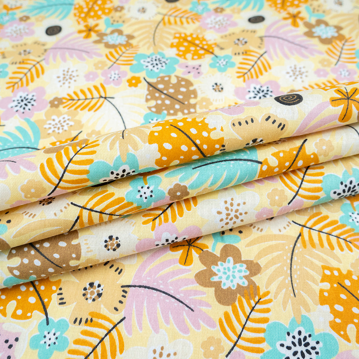 POPLIN DEEP ESTAMPADO AMARILLO PASTEL HOJAS Y FLORES