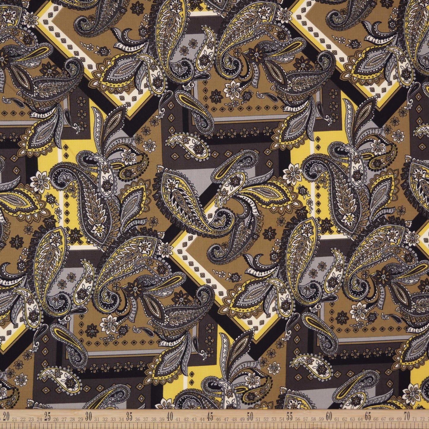 FIBRANA LINO ESTAMPADO AMARILLO AZUFRE GEOMETRICO ARABESCO