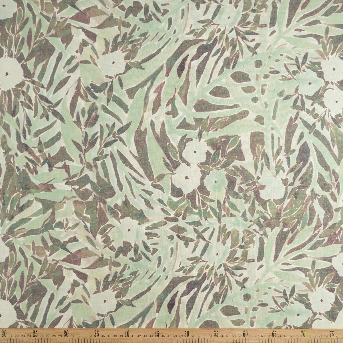 LINO CAIRO ESTAMPADO VERDE SECO HOJA Y FLORES PINCELADAS