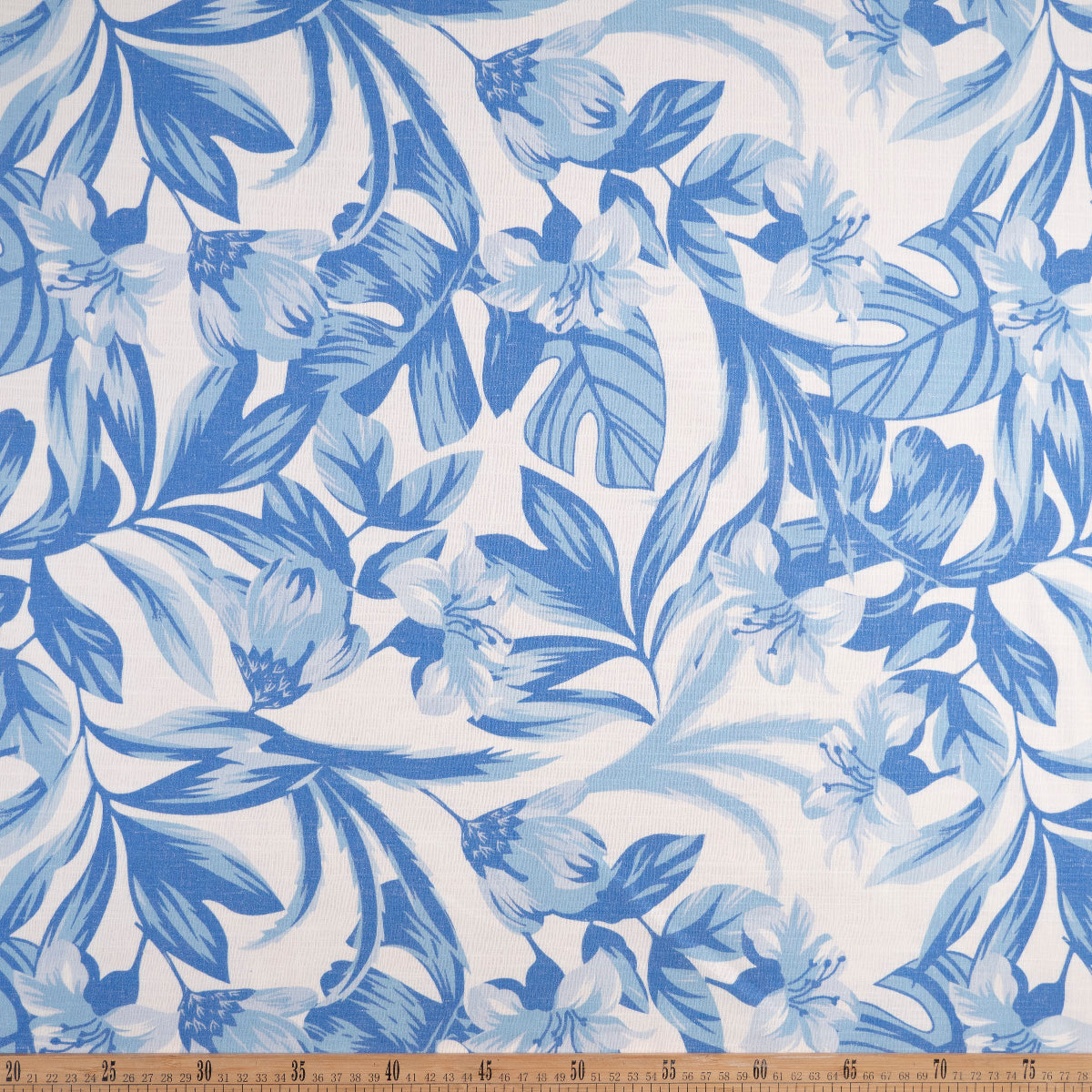 LINO CAIRO ESTAMPADO AZUL PORCELANA CON HOJAS