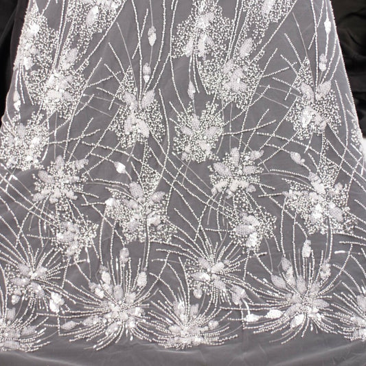 TUL FENDI BLANCO BRILLANTE CON FLORES Y PIEDRITAS