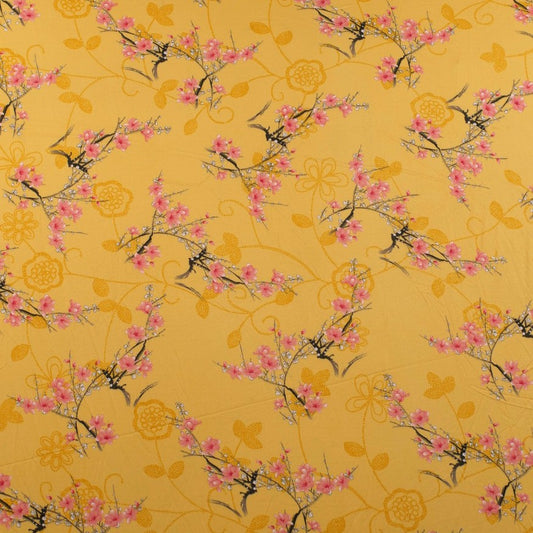 PIEL DE DURAZNO ESTAMPADO AMARILLO ARTESANO FLORAL