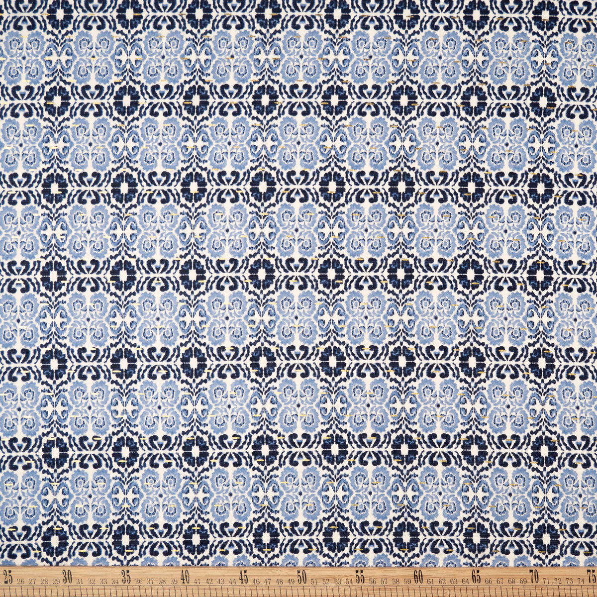POPELINA RANY FOIL BLANCO MALVAVISCO GEOMETRICO AZUL