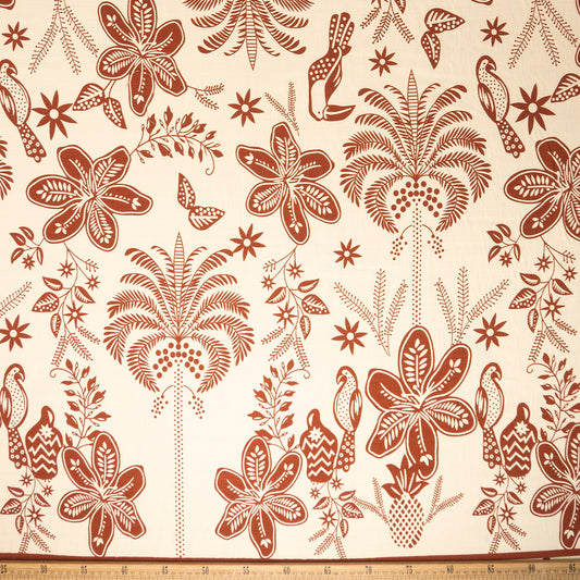 POPELINA RANY ESTAMPADO NATURAL PERLA CON FLORES Y HOJAS EN TONO TIERRA