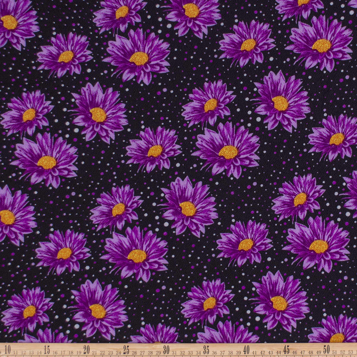 CREPE BOUCLE ESTAMPADO NEGRO METEORITO FLORES VIOLETA
