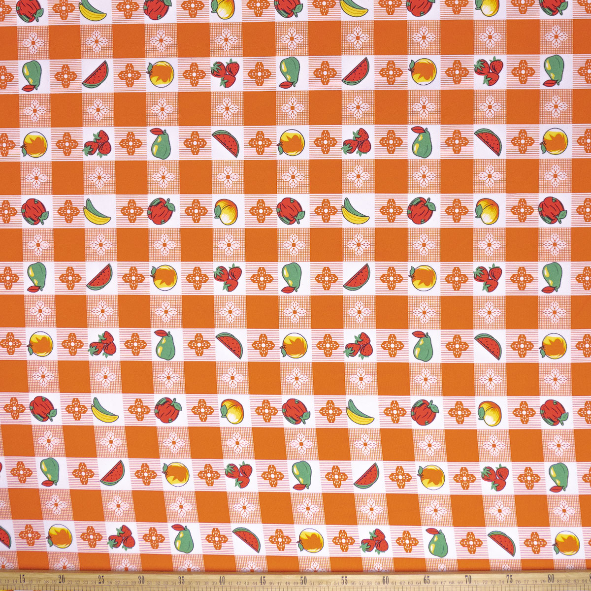 MANTELERIA ESTAMPADA NARANJA CUADRILLÉ FRUTAL