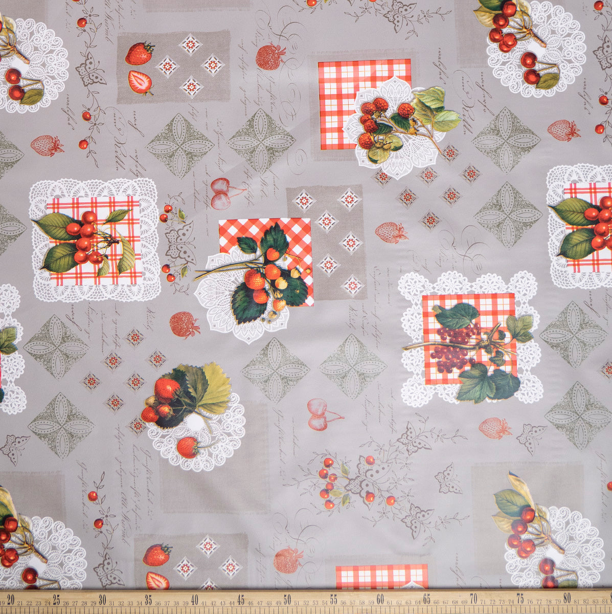 PVC DOBLE ESTAMPADO GRIS CONEJO CON CEREZAS