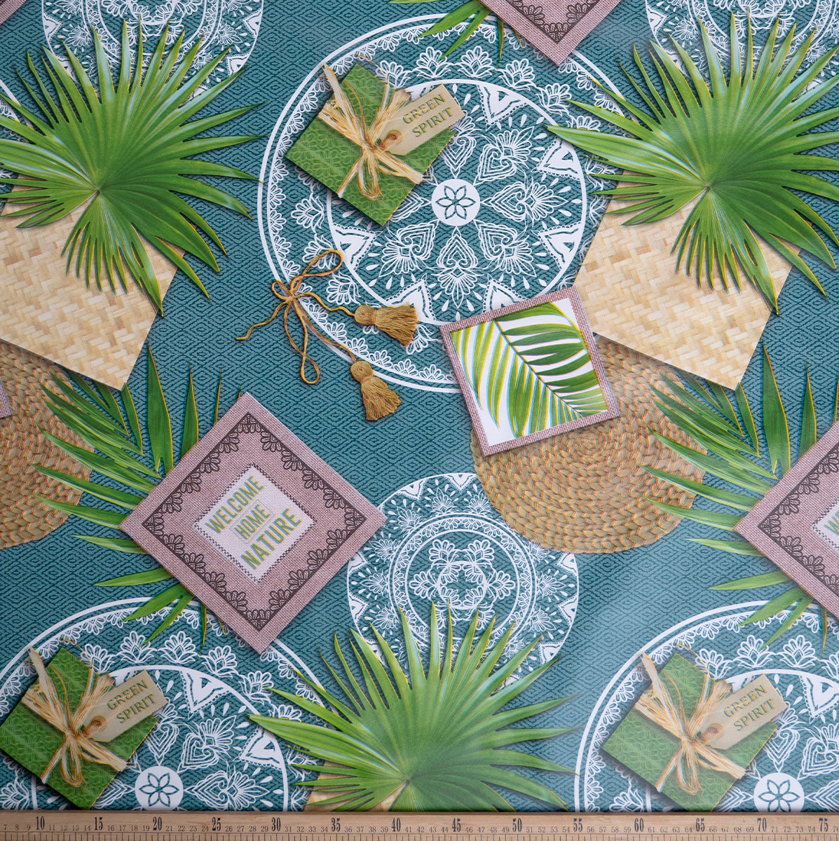 PVC DOBLE ESTAMPADO VERDE CERAMICA CON HOJAS