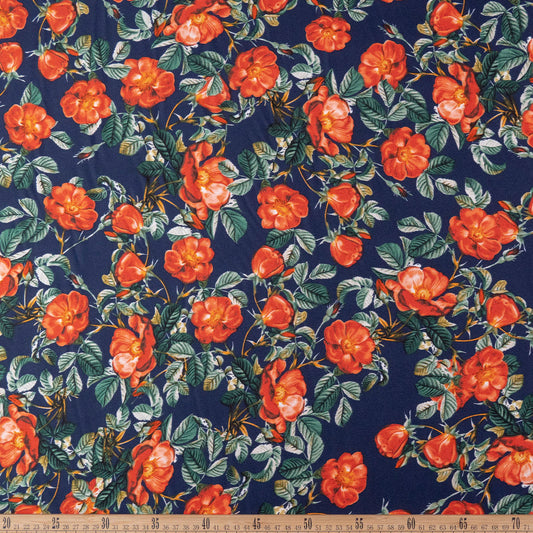 SATEN CREPE ESTAMPADO AZUL ECLIPSE TOTAL CON FLORES