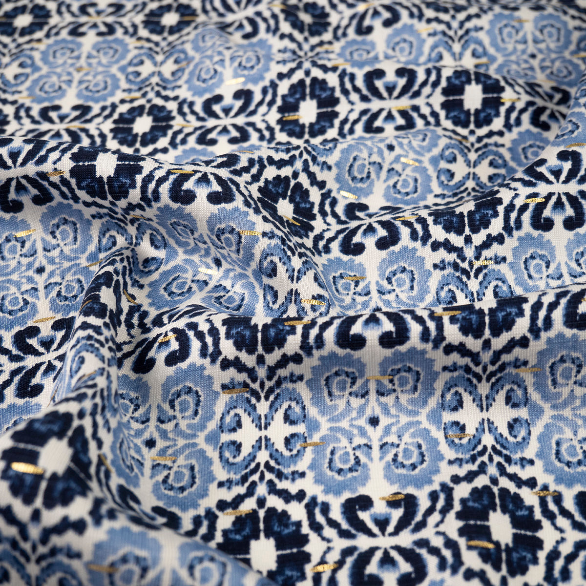 POPELINA RANY FOIL BLANCO MALVAVISCO GEOMETRICO AZUL