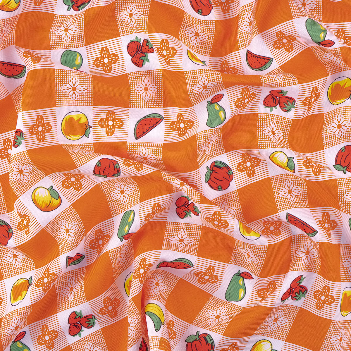 MANTELERIA ESTAMPADA NARANJA CUADRILLÉ FRUTAL