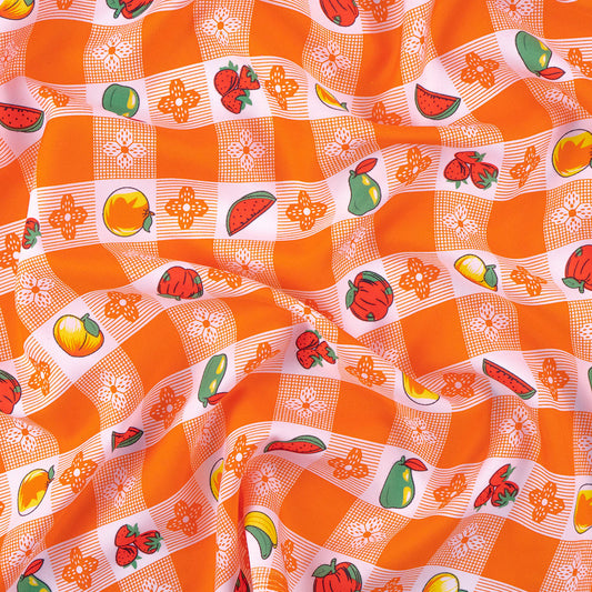 MANTELERIA ESTAMPADA NARANJA CUADRILLÉ FRUTAL