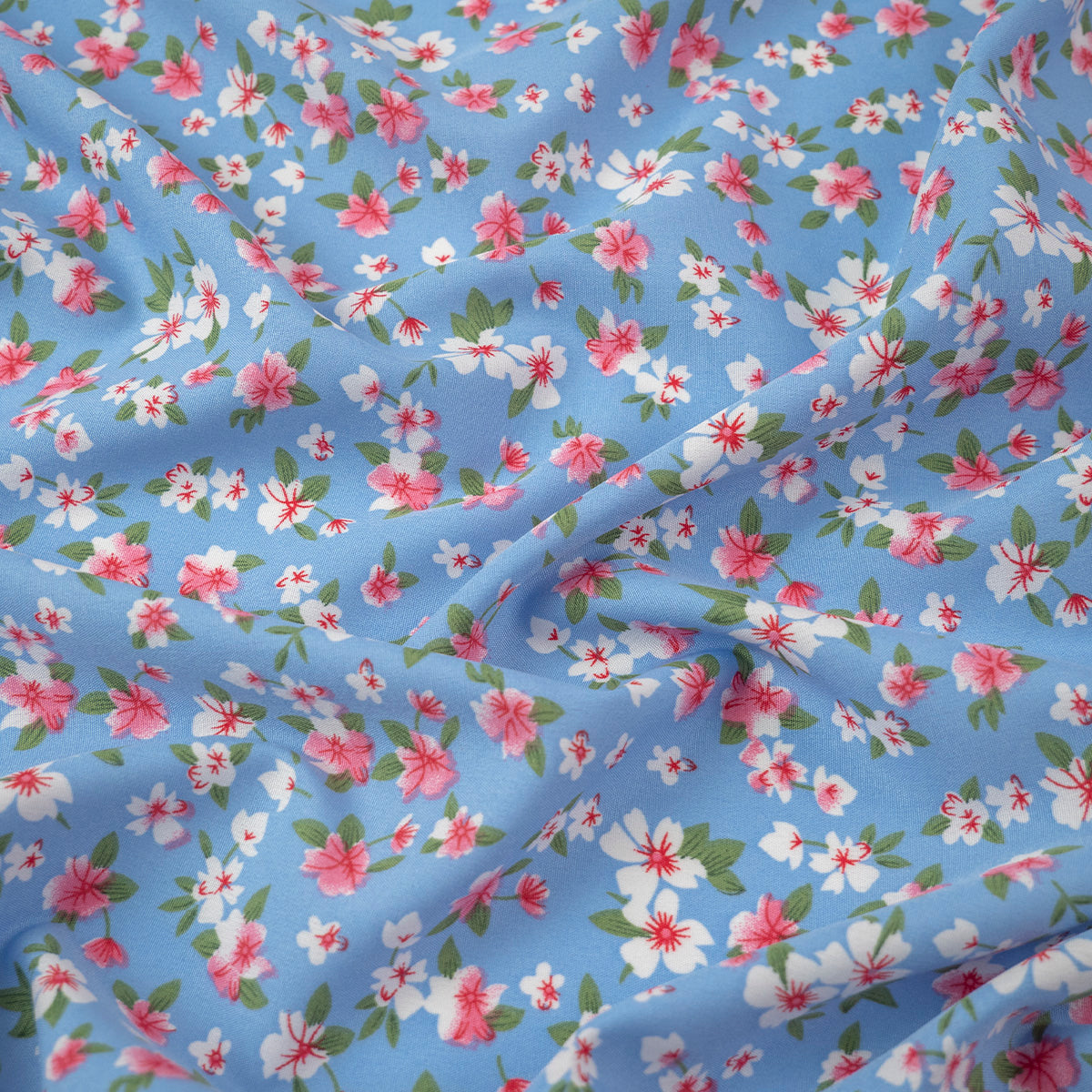 MICRO FOURWAY ESTAMPADO AZUL ULTRAMARINO CON FLORES PEQUEÑAS ROJAS Y B ...