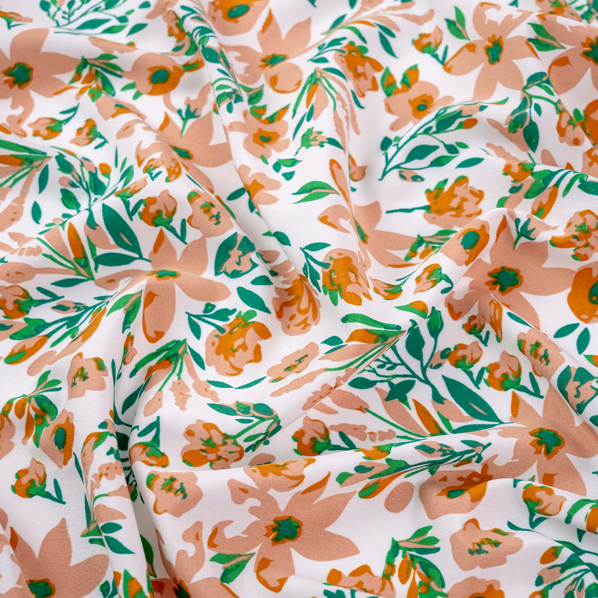 MICRO FOURWAY ESTAMPADO BLANCO BRILLANTE CON FLORES ANARANJADAS ...