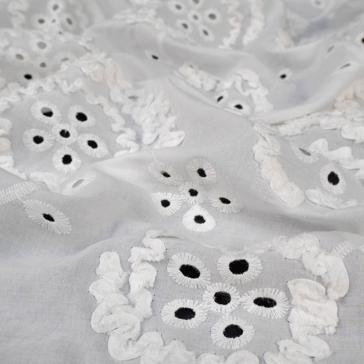 BRODERIE BLANCO BRILLANTE FLORAL 3D