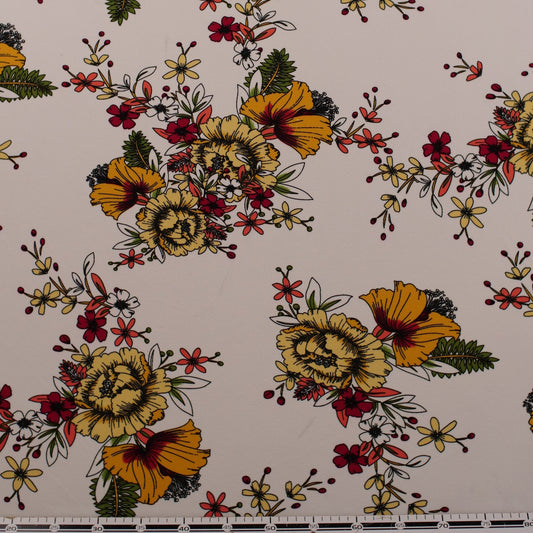 CREPE BOUCLE ESTAMPADO BLANCO BRILLANTE CON FLORES