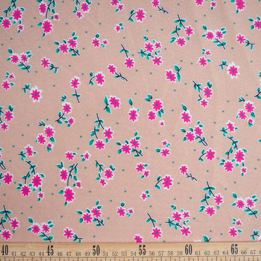 MOLETON INFANTIL BEIGE BRUSH FLORAL ROSA