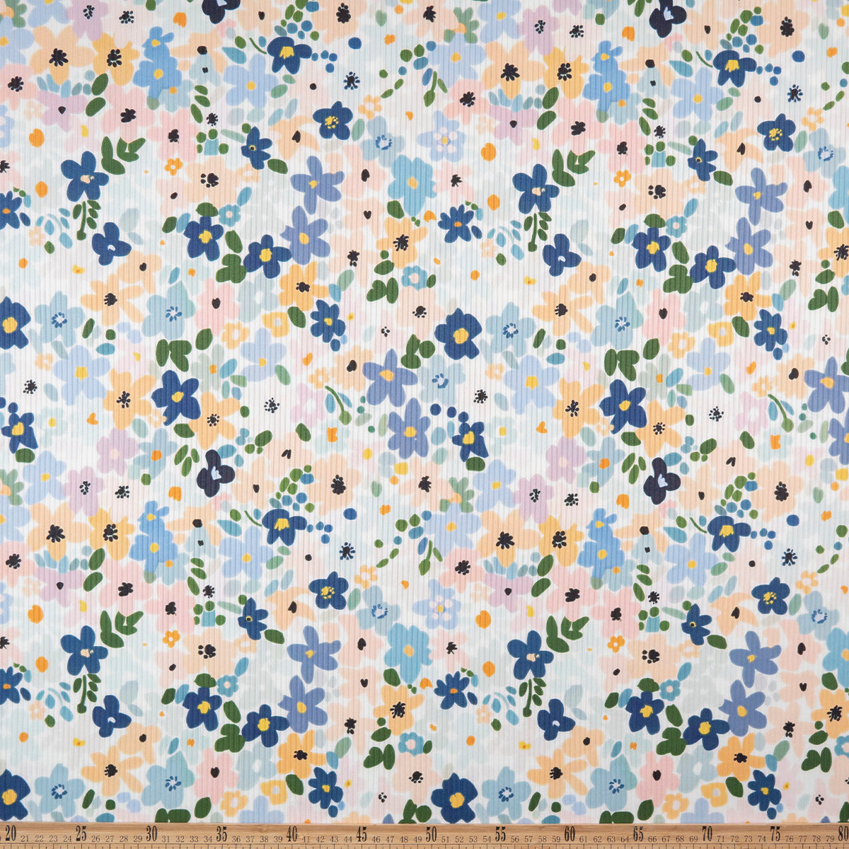 MORLEY ESTAMPADO BLANCO BRILLANTE FLORES AZULES