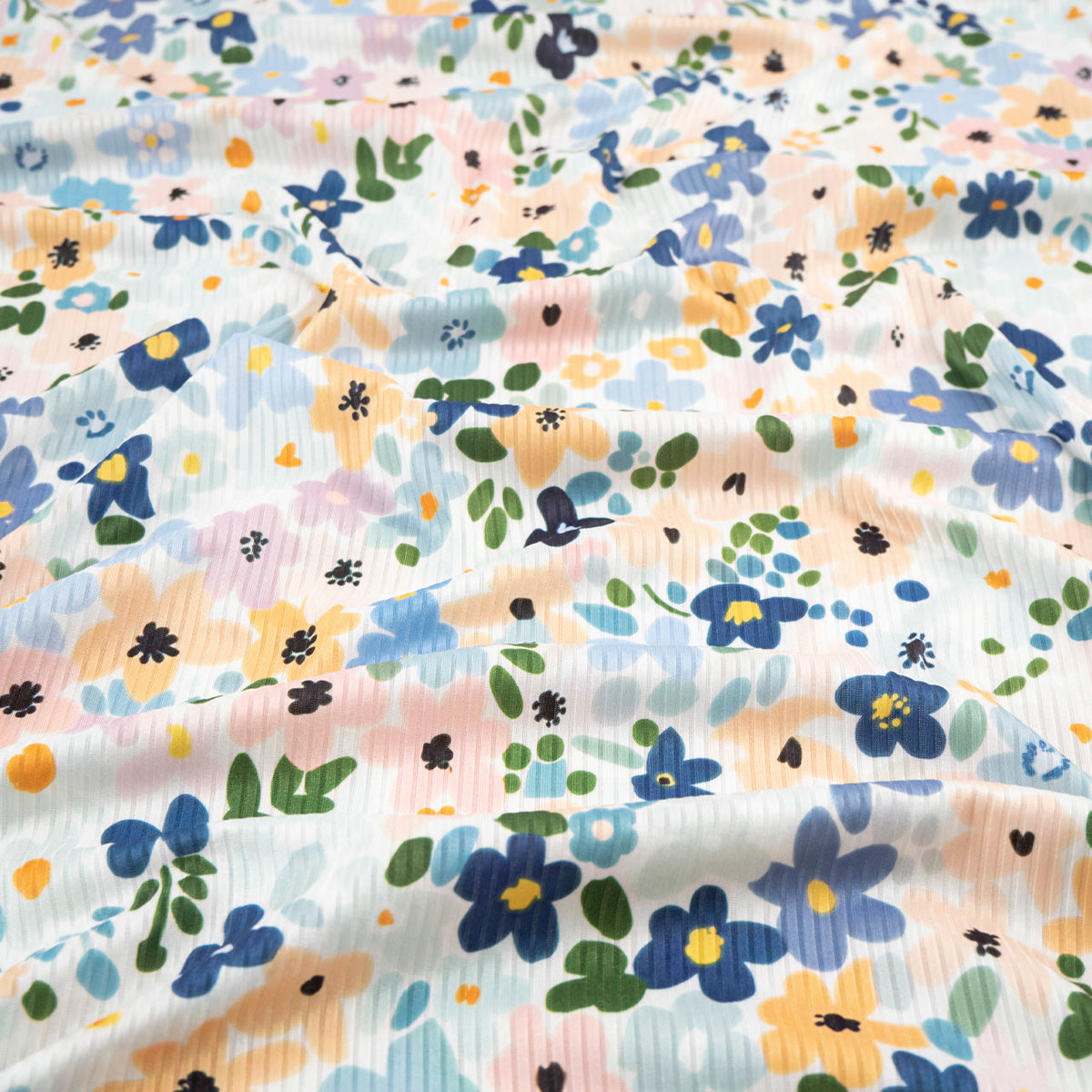 MORLEY ESTAMPADO BLANCO BRILLANTE FLORES AZULES