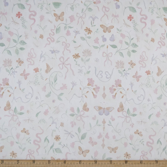 MORLEY ESTAMPADO BLANCO MALVAVISCO BOTANICO CON FLORES Y MARIPOSAS