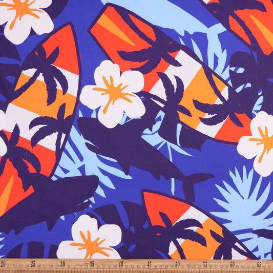 MICROFIBRA SPANDEX ESTAMPADO AZUL SURF HAWAIANO