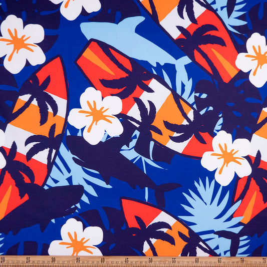 MICROFIBRA SPANDEX ESTAMPADO AZUL SURF HAWAIANO