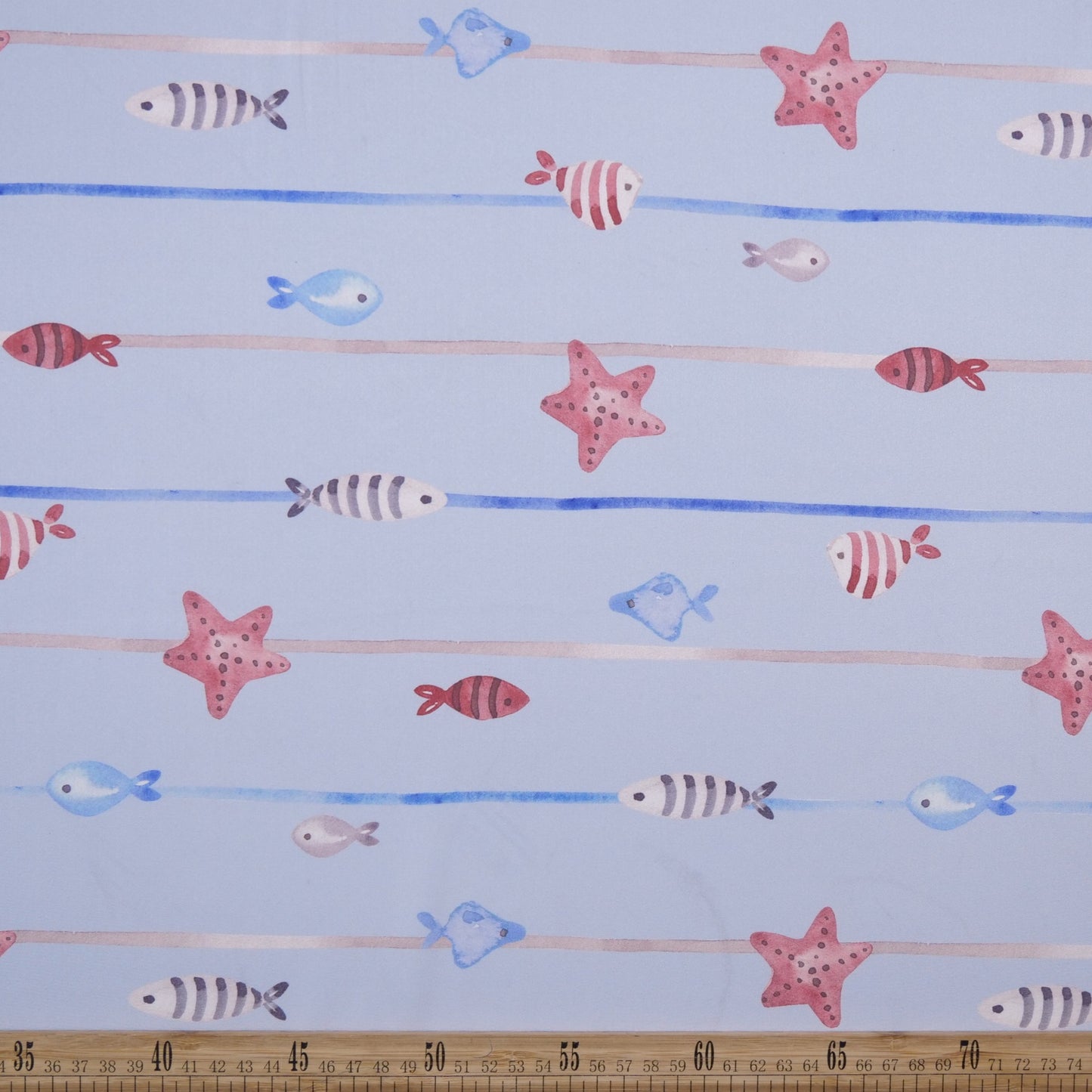 MICROFIBRA SPANDEX ESTAMPADO AZUL VISTA PECES Y ESTRELLAS DEL MAR