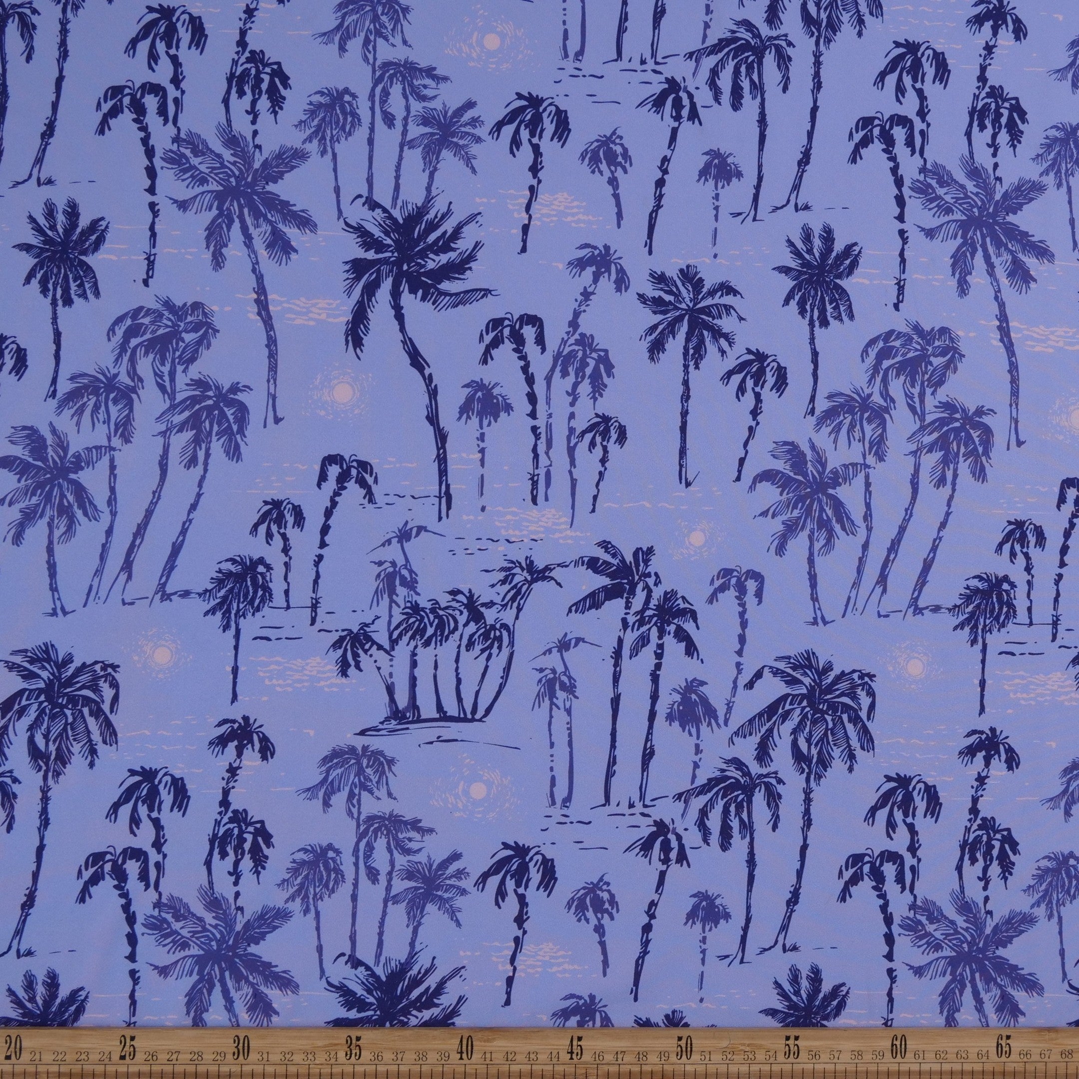 MICROFIBRA SPANDEX ESTAMPADO AZUL ULTRAMARINO PALMERAS