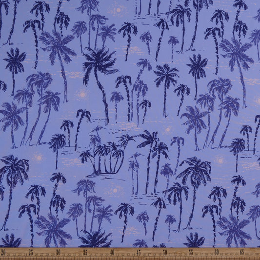MICROFIBRA SPANDEX ESTAMPADO AZUL ULTRAMARINO PALMERAS